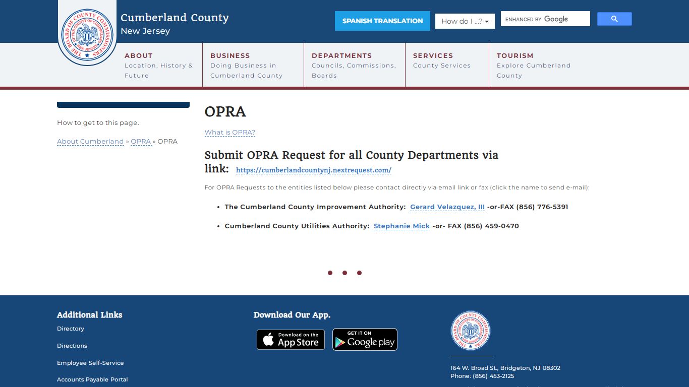 OPRA - Cumberland County, New Jersey (NJ)